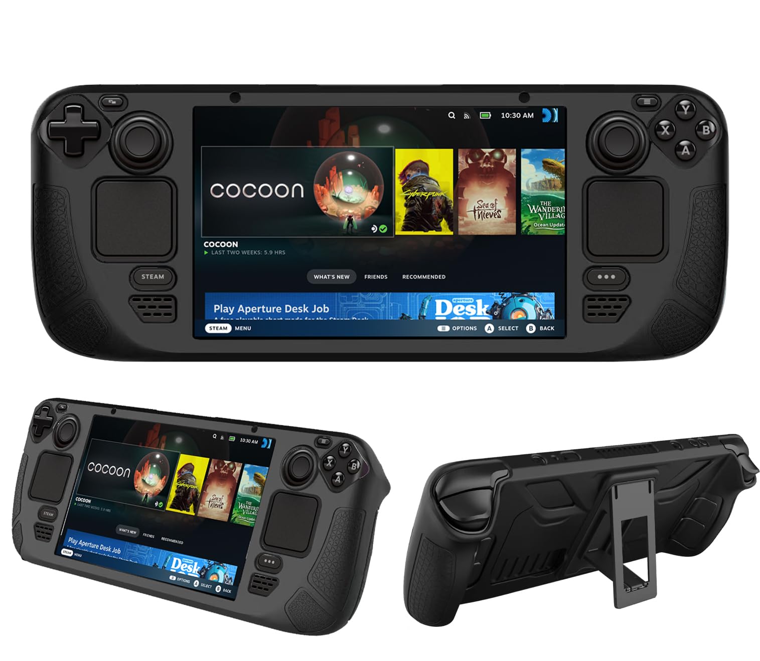 Case for Steam Deck/Steam Deck OLED with Kickstand, Full Protection Lightweight Shockproof Soft TPU Anti-Scratch Gaming Console Protective Skin Bumper Cover,Black