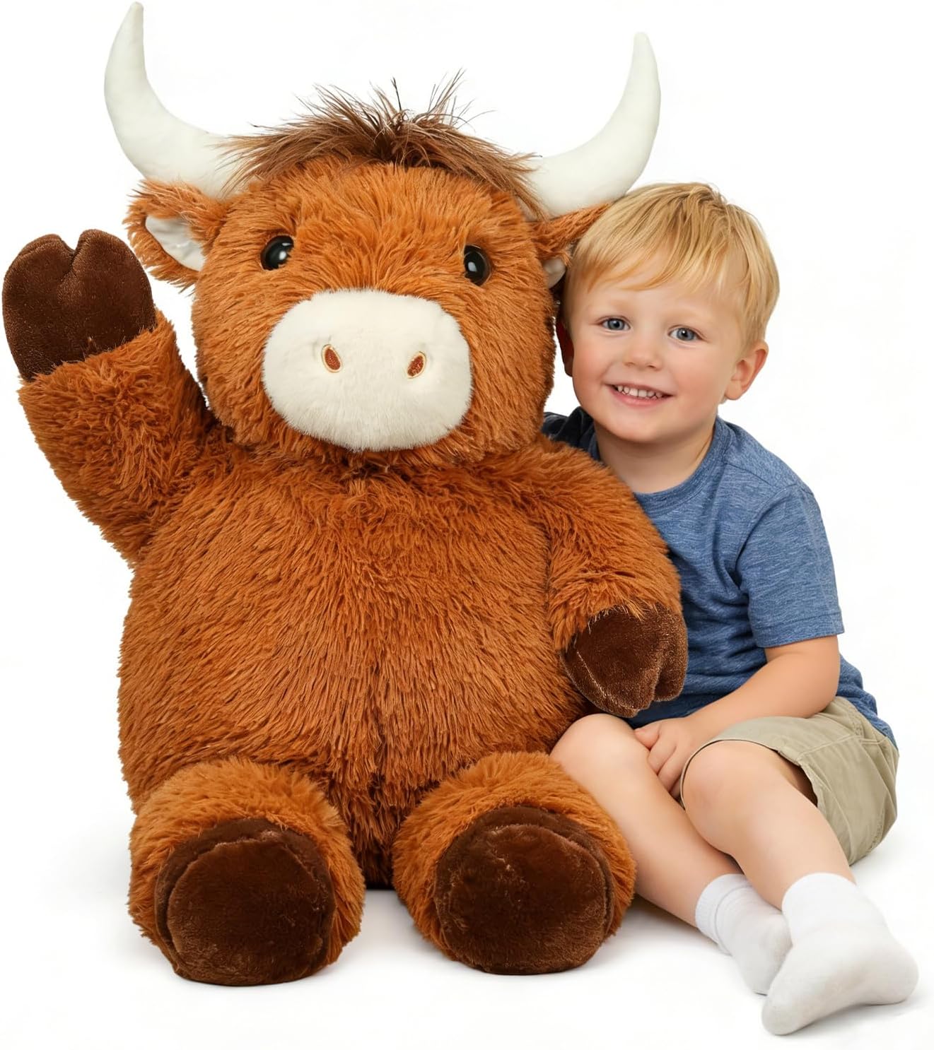 35" Giant Highland Cow Stuffed Animal, Cuddly Scottish Cattle Plush Pillow, Soft Huggable Buddy, Cute Cow Room Decor, Extra Large Plush Toy Gift for Kids Teens Adults Birthday Easter Graduation