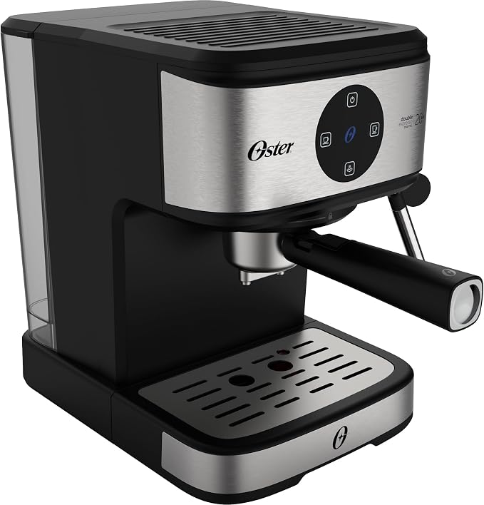 Máquina de café expresso Oster Double Shot Digital 20 Bar, vista frontal e lateral