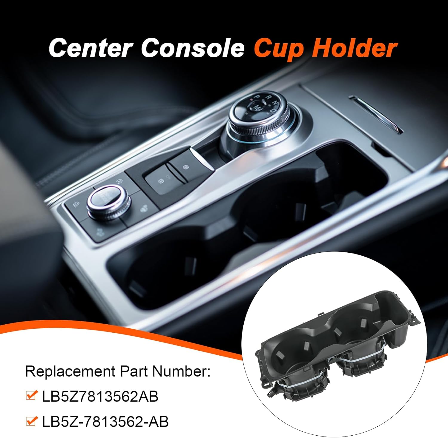 Center Console Cup Holder Without Wireless Charging Compatible with Ford Explorer 2020-2021 Replace# LB5Z7813562AB