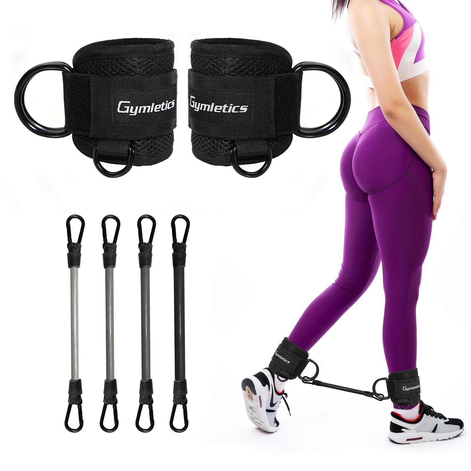 Ankle Resistance Bands with Cuffs, Resistance Bands for Leg Butt Training Exercise Equipment, 2 pas Ankle Strap with 4 pcs Resistance Bands for Hip, Leg, Exercise