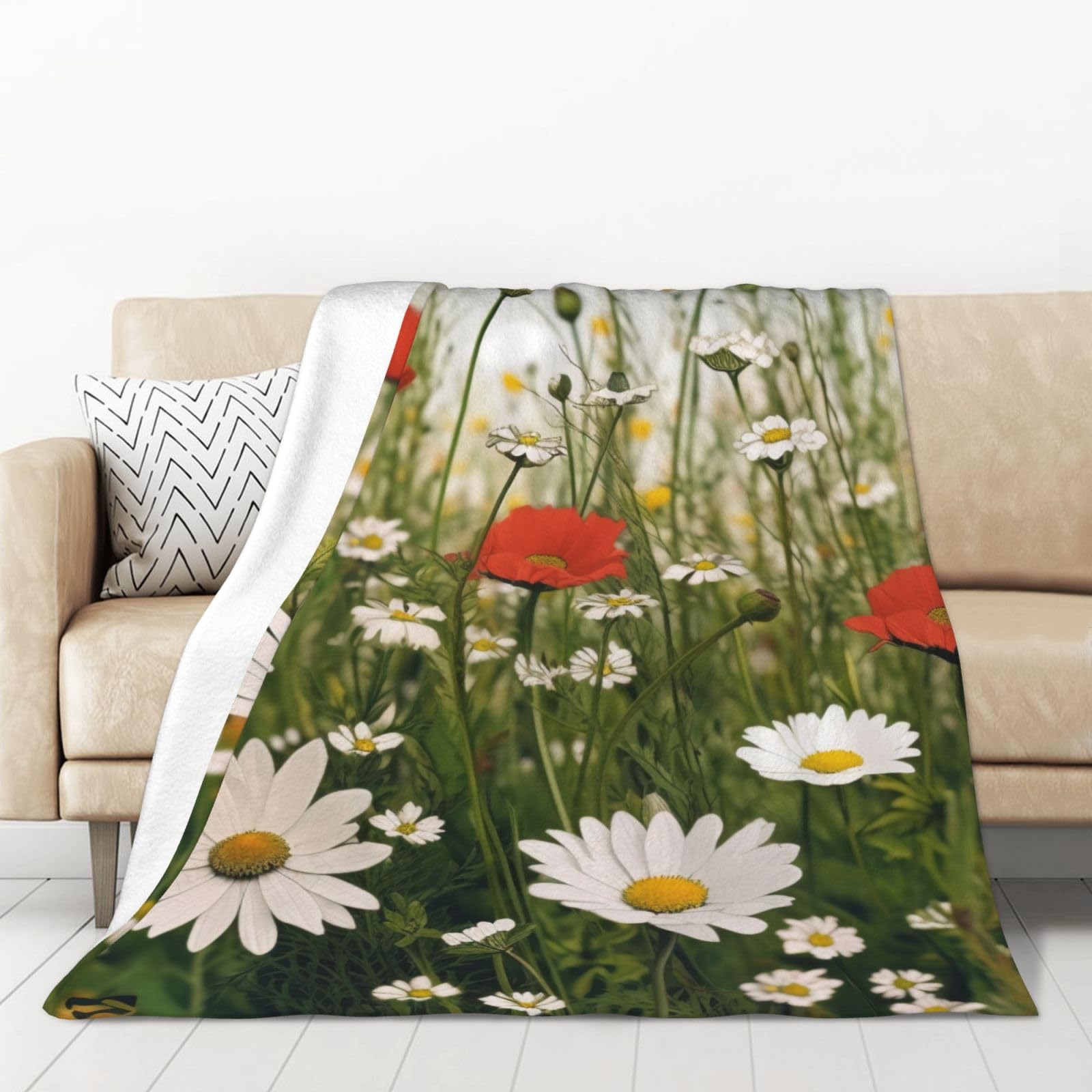 Plaid en flanelle imprimé fleurs de prairie pour réchauffer vos soirées salon
