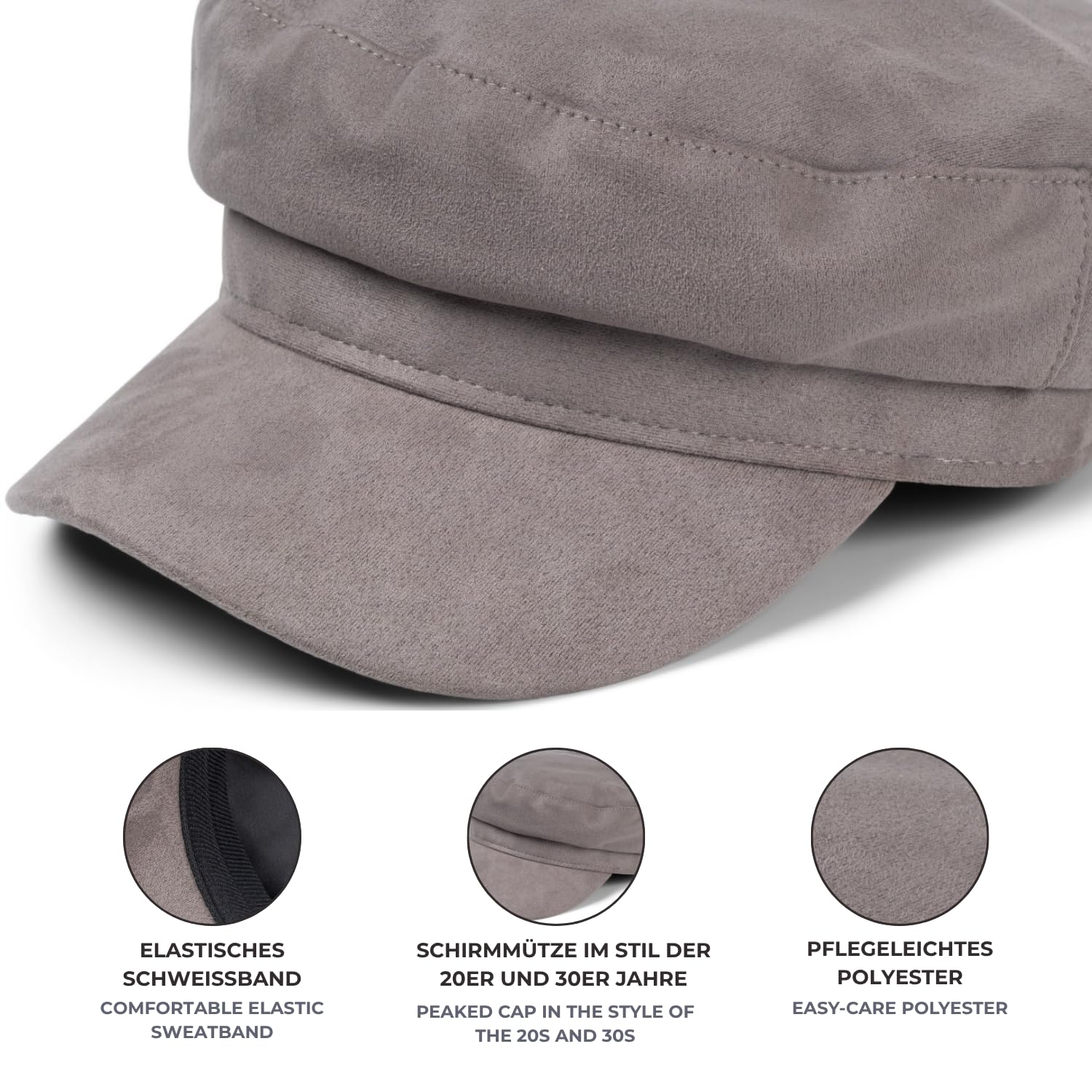 styleBREAKER Damska czapka balonowa o wyglądzie miękkiej skóry welurowej, czapka z daszkiem, czapka Bakerboy, Newsboy Cap 04023091
