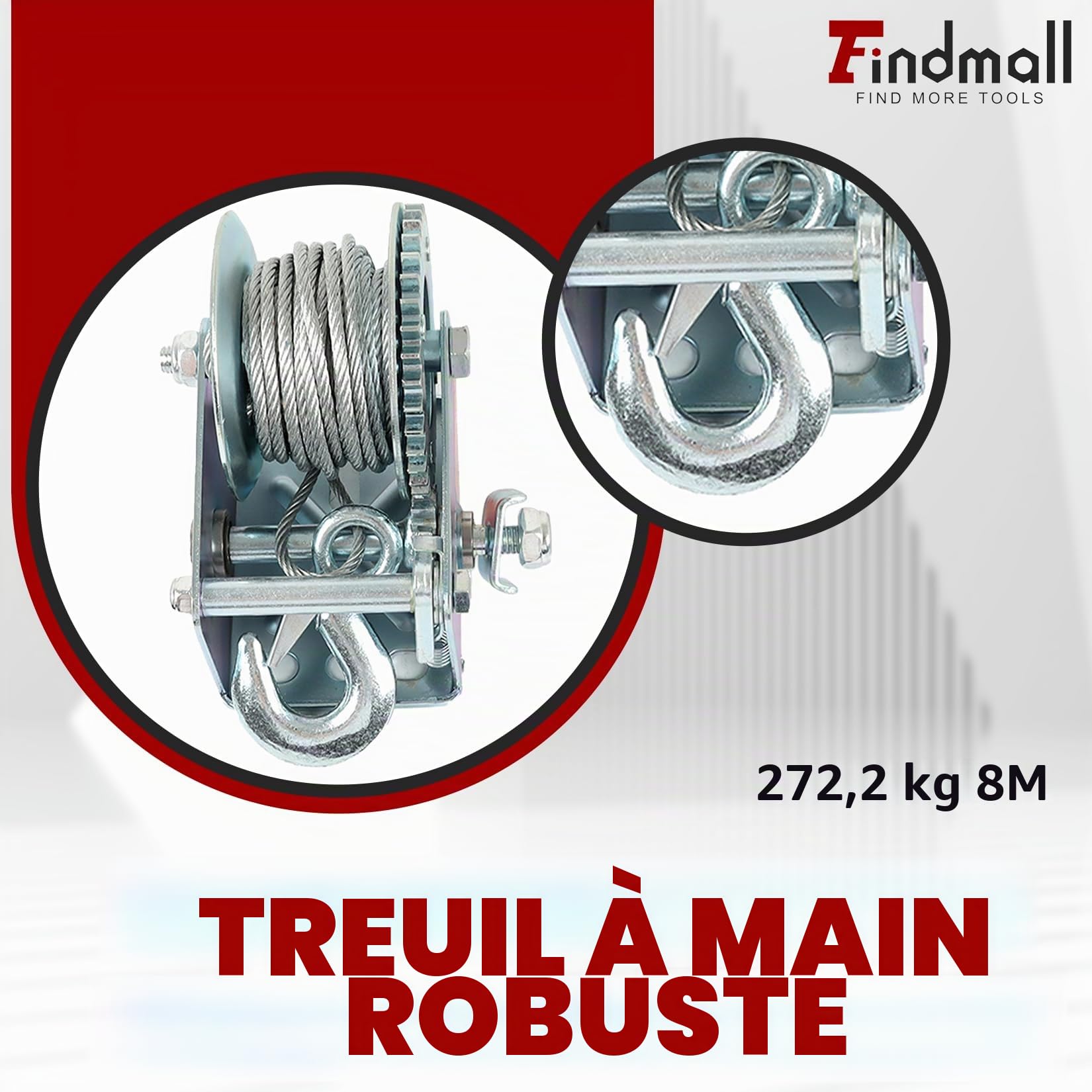 Treuil manuel robuste de 272,2 kg avec fil d'acier de 8 m à cliquet bidirectionnel à cliquet bidirectionnel pour remorques ou remorques de bateaux, équipements personnels de motomarine et de pelouse