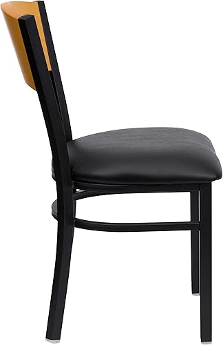 Miniatura 6 de Flash Furniture HERCULES Series Silla de restaurante de metal con respaldo circular negro, respaldo de madera natural, asiento de vinilo negro