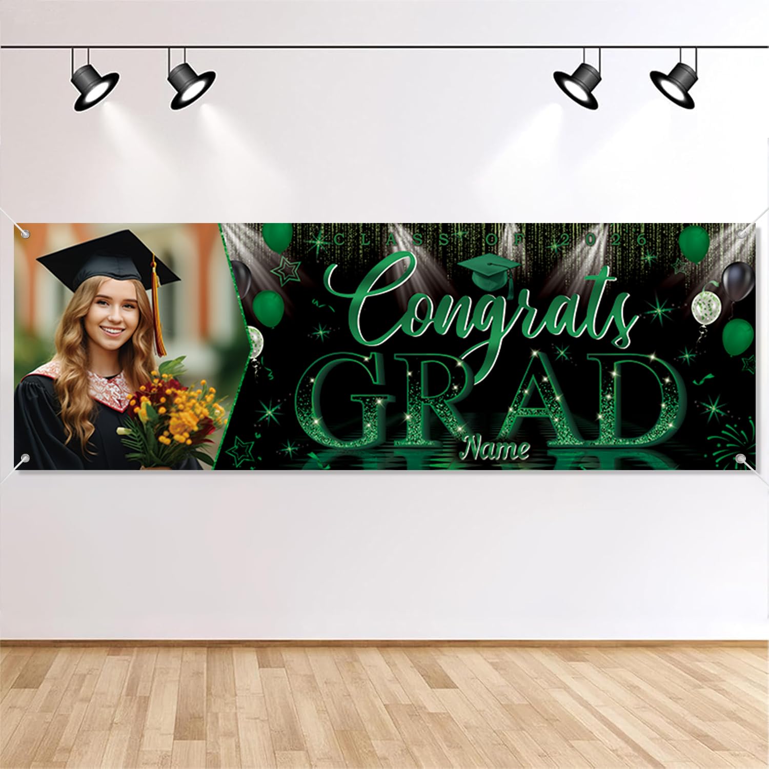 Aubao Personalized Graduation Banner Graduation Party Decorations Congratulations Banner Class of 2026 Custom Photo and Name Indoor/Outdoor Backdrop