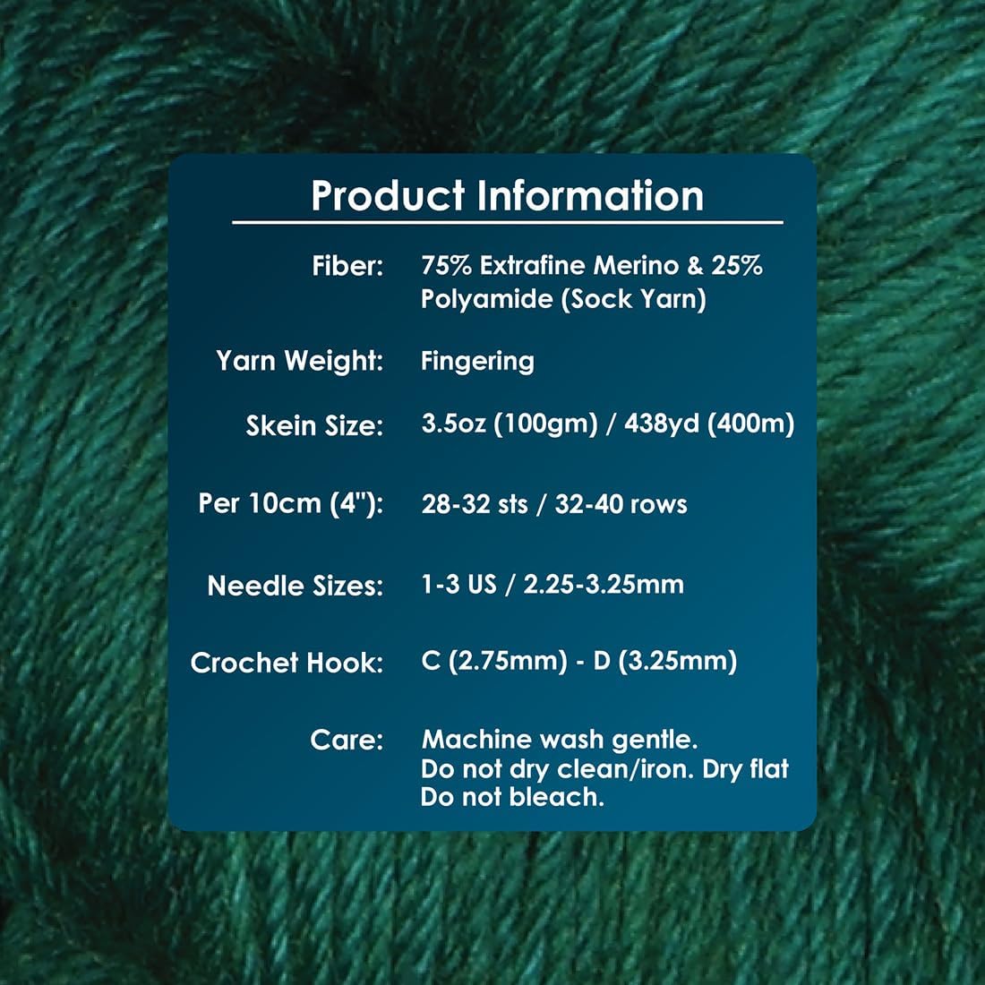 KnitPro Symfonie Fingering Weight Hand Dyed Semi-Solid Yarn Skein | Extra Fine Merino Wool & Polyamide Blend for Knitting & Crocheting, Oeko-TEX Certified 400m, 100g | Terra Deep Emerald