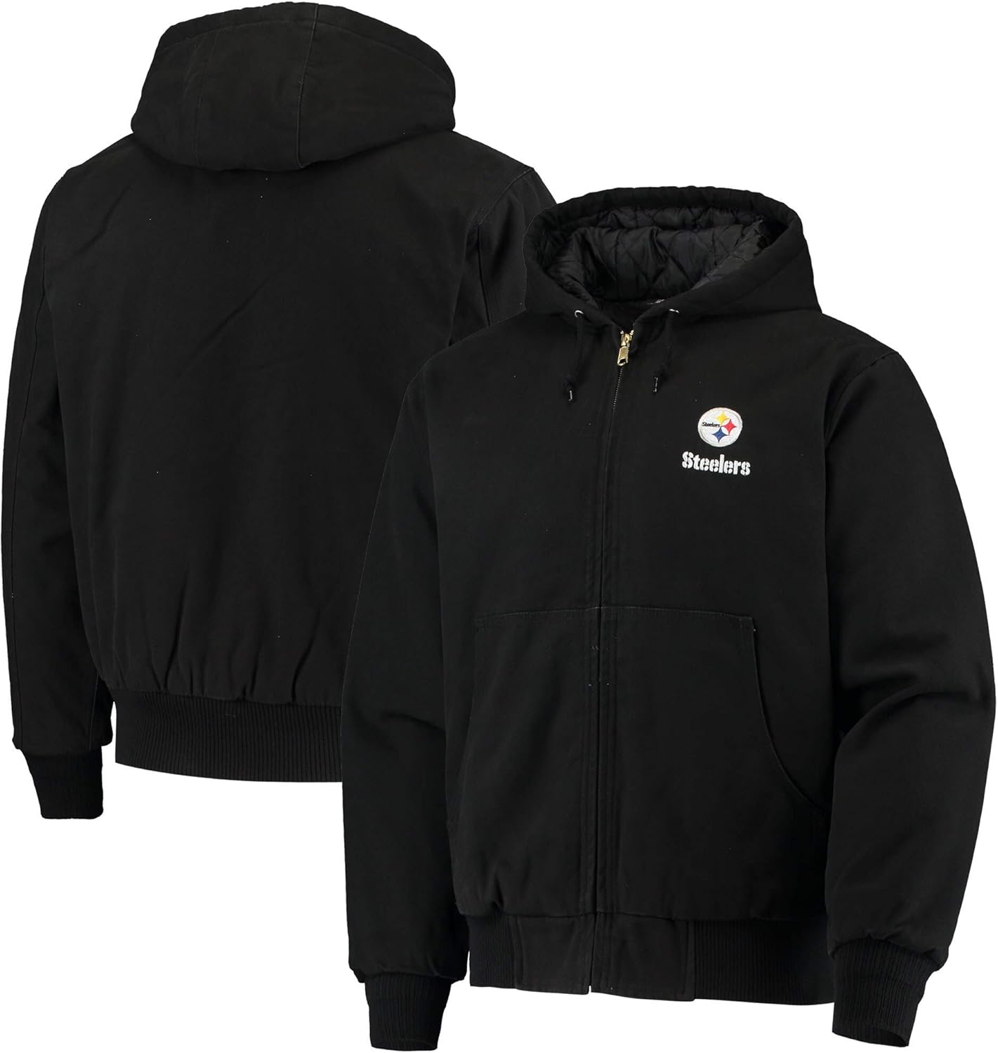 Dunbrooke NFL Pittsburgh Steelers Dakota Canvas Quilt Lined Hooded Jacket, Black, 4XL