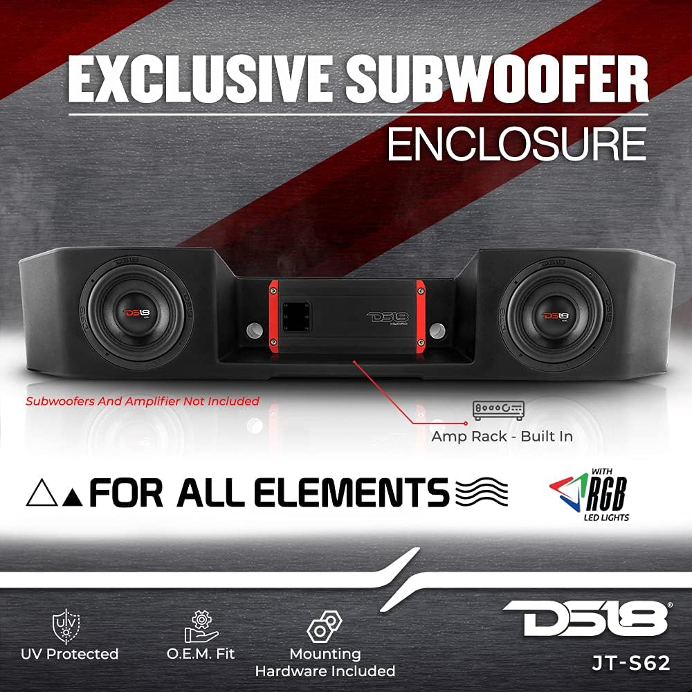 DS18 JT-S62 Exclusive Subwoofer Enclosure - Fits 2 x 6.5 Sealed for Jeeps Gladiator JT (Black), Under Seat Subwoofer Enclosure