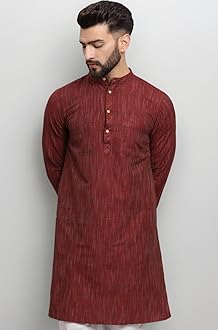 Men's Cotton Regular Textured Long Kurta Full Sleeves - Casual Ethnic Wear