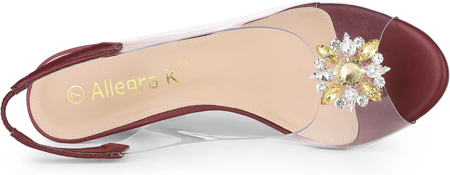 Allegra K Women's Clear Slingback Wedges Rhinestone Transparent Peep Toe Heels - Image 4