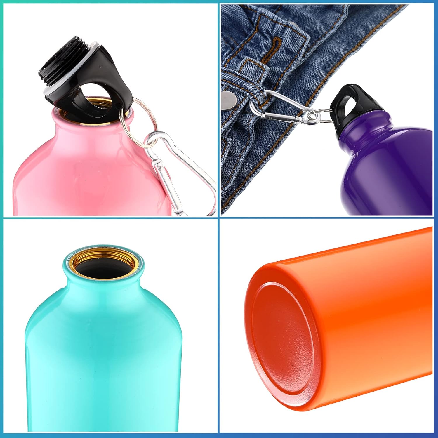 10 Pack Aluminum Water Bottles Lightweight Reusable Bottles Aluminum Travel Cups with Carabiner Leak Proof Team Water Cups in bulk for Gym Sports Bicycle Camping - Image 3