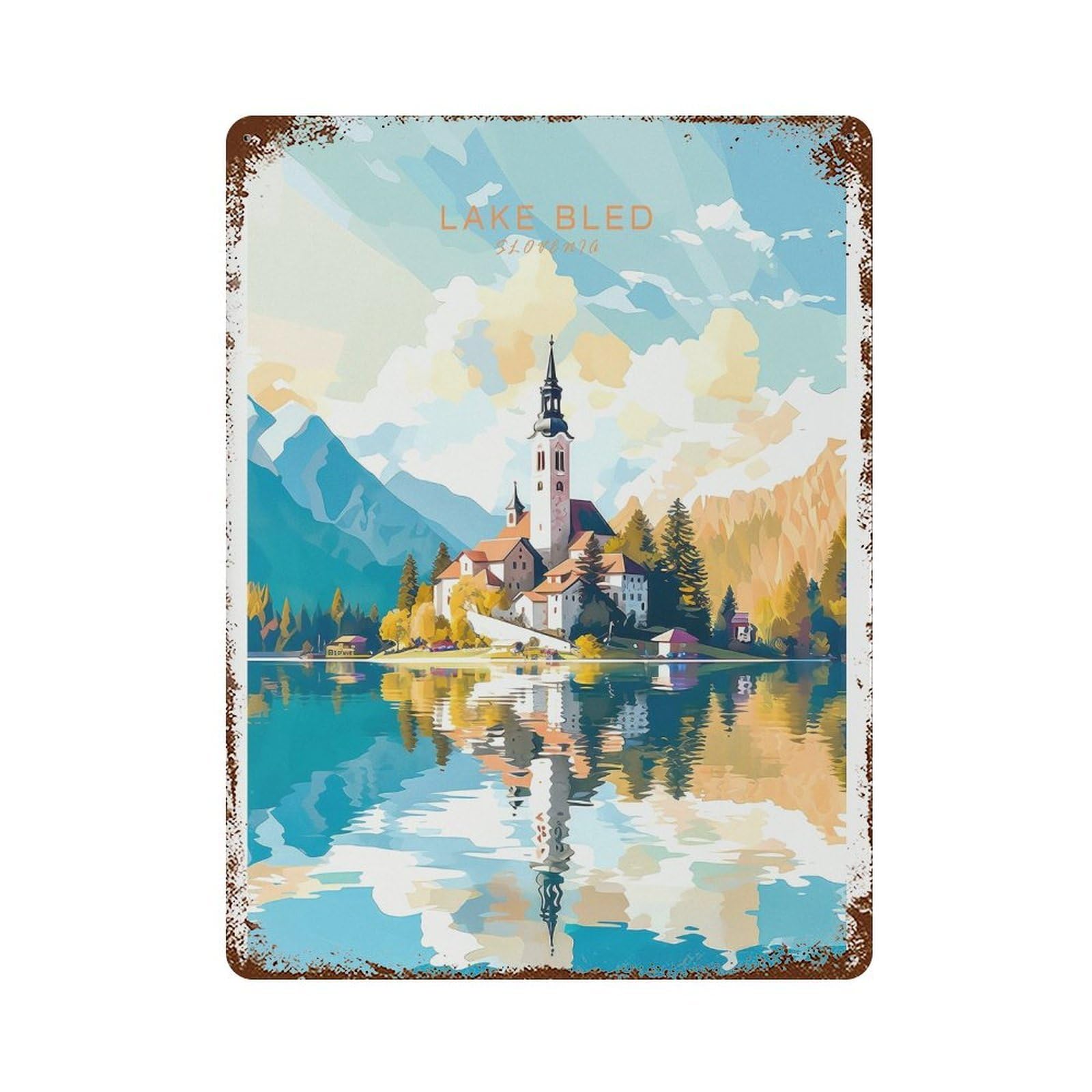 xiaoxiaoshen Lake Bled Slovenia Travel Minimalist Traveler Gift (2) Wall Decor Art Metal Tin Poster Modern Home Decor Art Home Bar Shop Decorations Vintage Sign 40x30cm