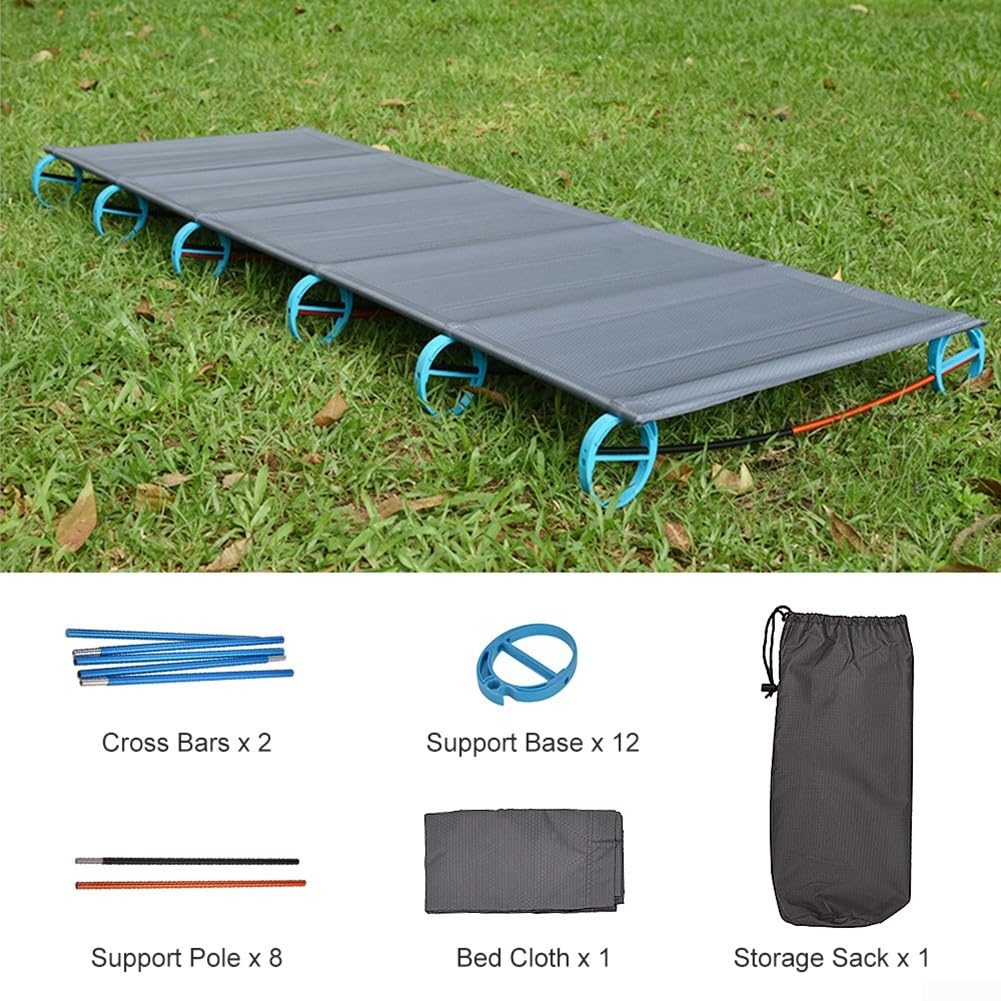 Cuna de camping portátil Cama de dormir plegable al aire libre Cama de viaje con marco de aluminio ligero con bolsa de almacenamiento Capacidad de carga 150 kg para senderismo Pesca (verde)