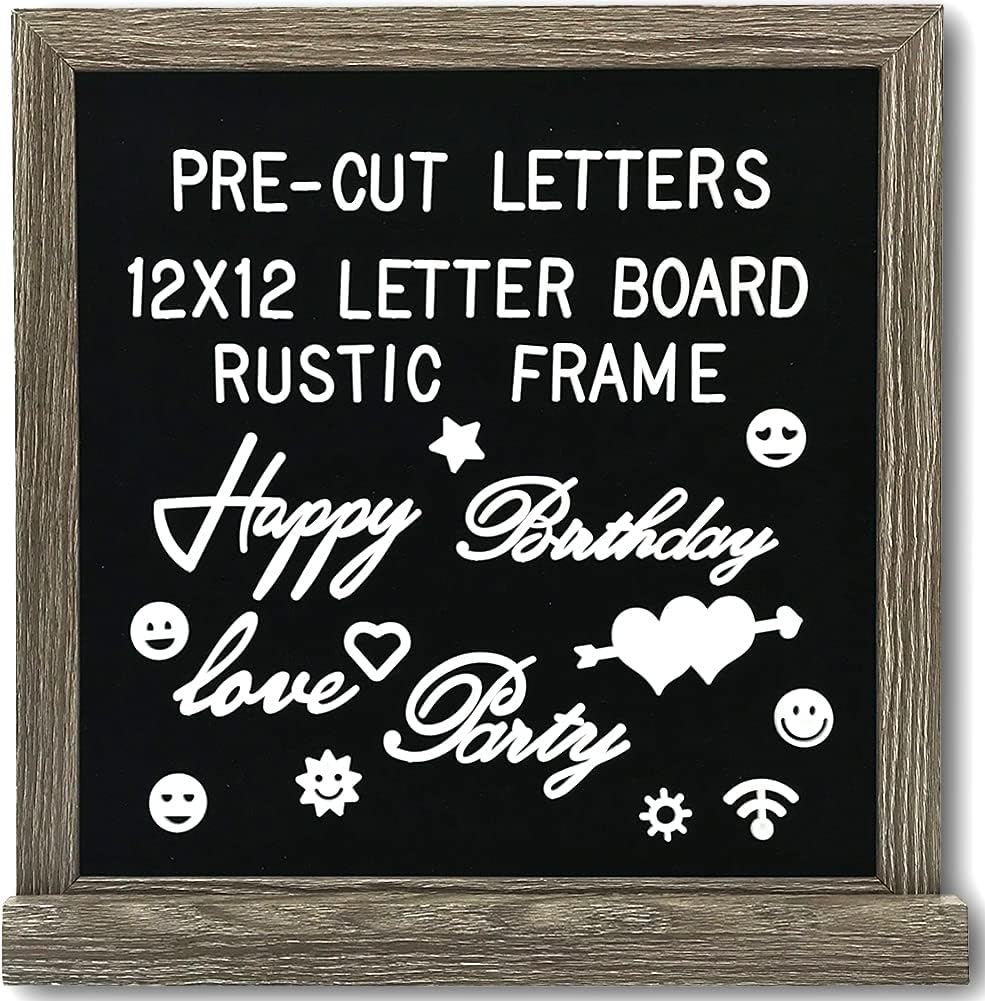 Muga Black Felt Letter Board with 485 Precut Letters - 12x12 inch Changeable Letter Board with Stand, Script Words, Precut Letters, Picture Hangers, Farmhouse Wall Decor, Gift Box Ready