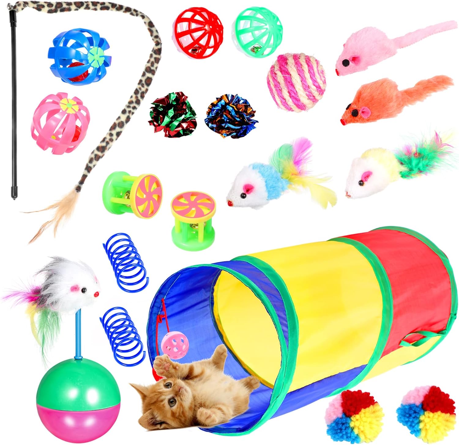 Ipetboom Cat Tunnel Toy Set, 20pcs Crinkle Bell Balls Cat