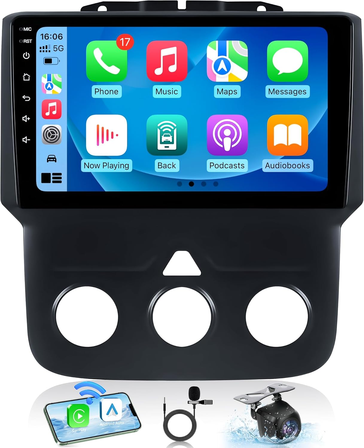 Car Radio for Dodge RAM 1500 2500 2013-2018: Wireless CarPlay&Android Auto with 1280 * 800 Touchscreen Android Stereo Replacement Bluetooth FM GPS(Only fit Manual AC)