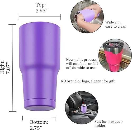 Miniatura 5 de Vaso de 887 mL con tapas y popotes, con aislamiento al vacío, de acero inoxidable, lacado, con tapa para popote y tapa abatible a prueba de fugas, 3