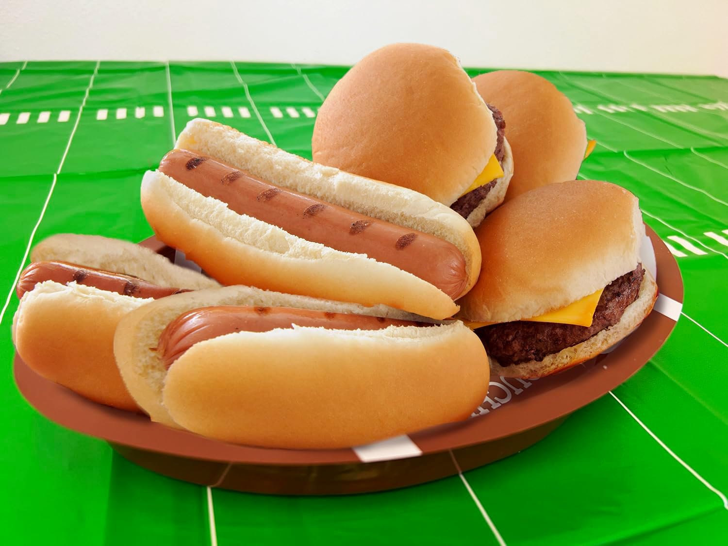 GiftExpress 10PC Plastic Football Serving Trays, Game Day Football Themed Serving Tray, Green and Brown Color Serving Tray with Football and Football Field Design