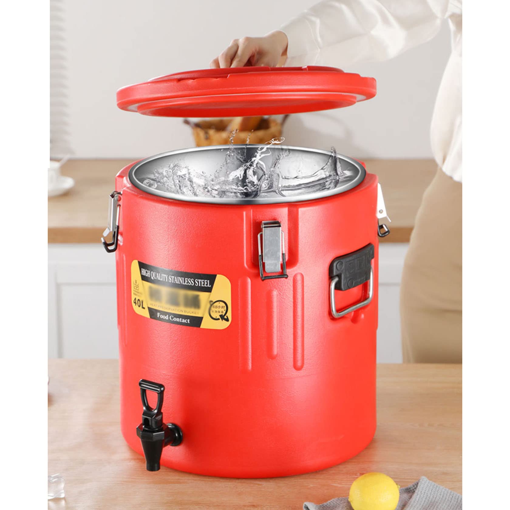 Tarros Aislantes para Alimentos,Termo Barril para Alimentos, Vesícula Biliar Más Interna De Acero Inoxidable Engrosada, Mantenga La Sopa De Gachas Caliente, Rojo,50L