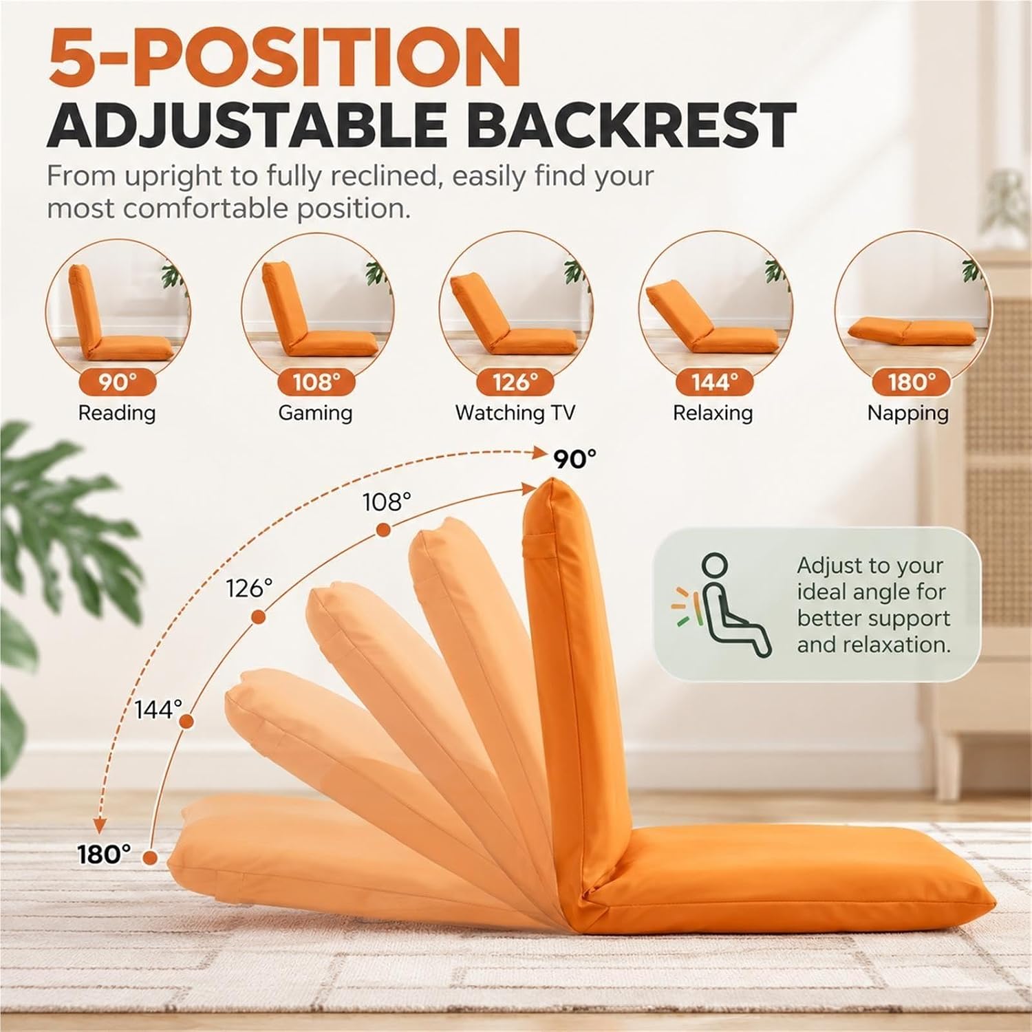 Folding Floor Chair with Back Support, Meditation Folding Floor Seating
