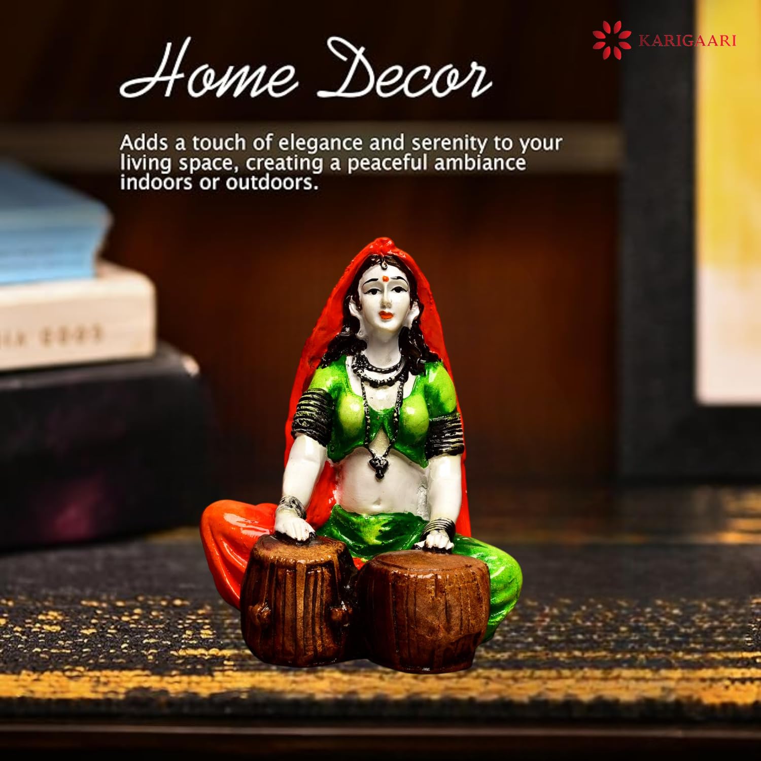 Karigaari India Handcrafted Polyresine Lady Playing Tabla Idol Showpiece for Home Decor 4