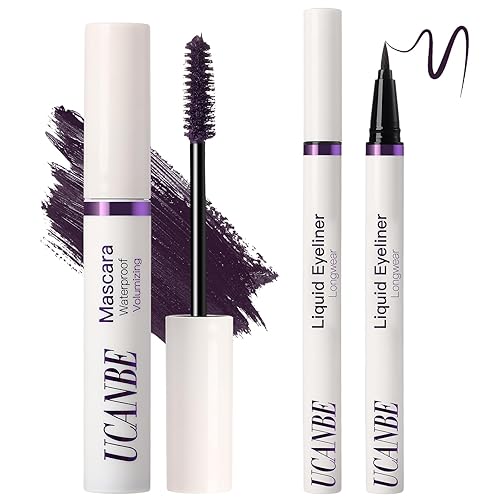 Miniatura 1 de UCANBE Juego de rímel morado y delineador de ojos líquido, dúo de maquillaje de ojos de color impermeable, mejora tu mirada con levantamiento y rizo