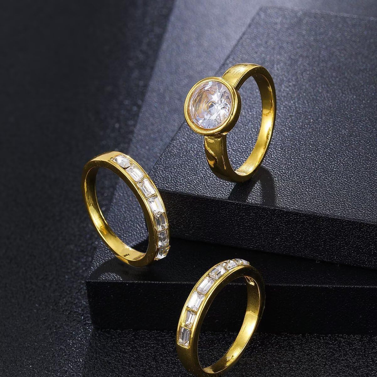 18K Gold Plated Triple-Layer Statement Ring - Bold Retro Minimalist Jewelry for Women Size 8 - Image 2