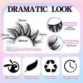 Losha 22mm Lashes Fluffy Eyelashes 3D Dramatic Long False Eyelashes Wet Look Manga Lashes Wispy Volume Faux Mink Lashes Cat Eye Lashes Soft Anime Fake Eyelashes 4 Pairs (Bold)