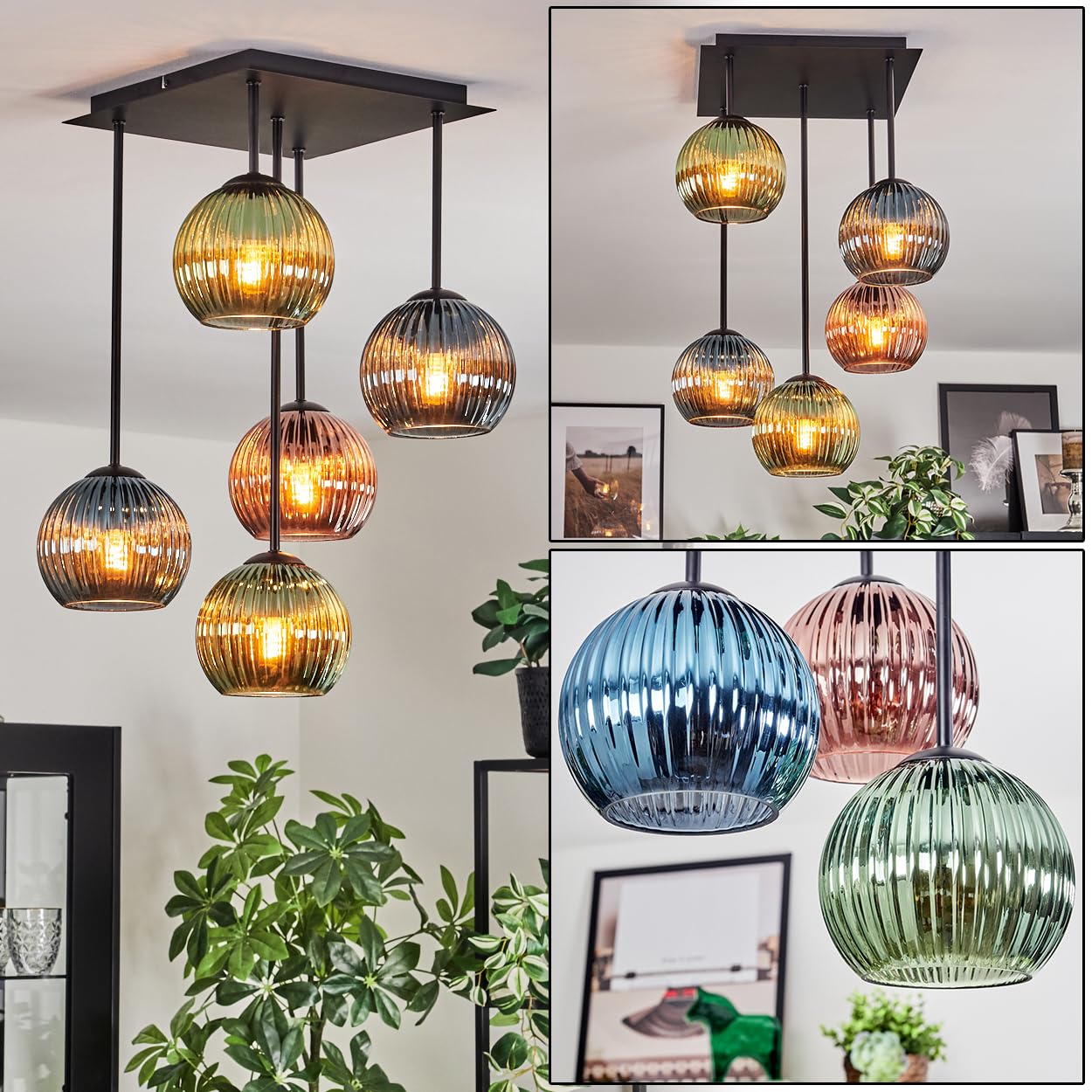 Hofstein Light/Blue Koyoto Ceiling Globe Green, Coppery, 5- Sources