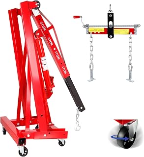 2 Ton Engine Hoist Folding Cherry Picker, Crane Hoist Lift with 6 Universal Wheels, 4400LBS Folding Heavy Duty Galvanized Steel Hydraulic Engine Crane for Garages, Auto Repair, Construction Site, Red