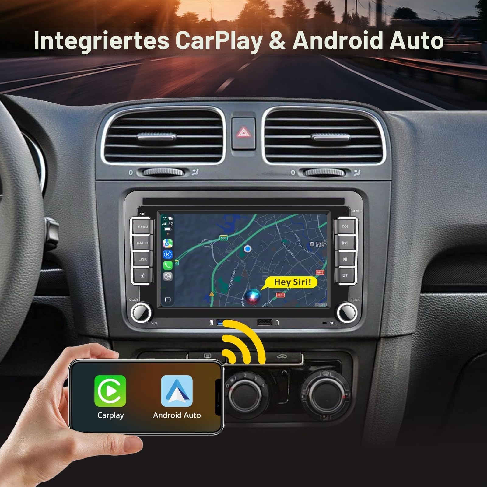 Autoradio Plug und Play Kompatibel für VW Golf 5 6 Passat Polo RCD330 mit kabelloses CarPlay Android Auto Bluetooth Radio mit Quadlock-Anschluss