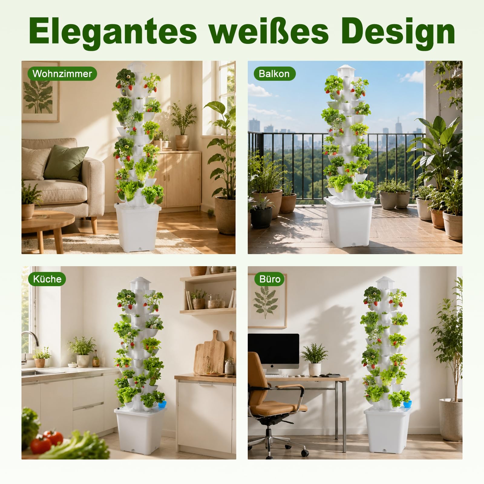 Vertikaler Hydroponischer Turm, Home Smart Gemüseanbauer, Torffreier Salat-Anbauturm, 45 LöCher Hydroponic Growing System Rain Shower Columns