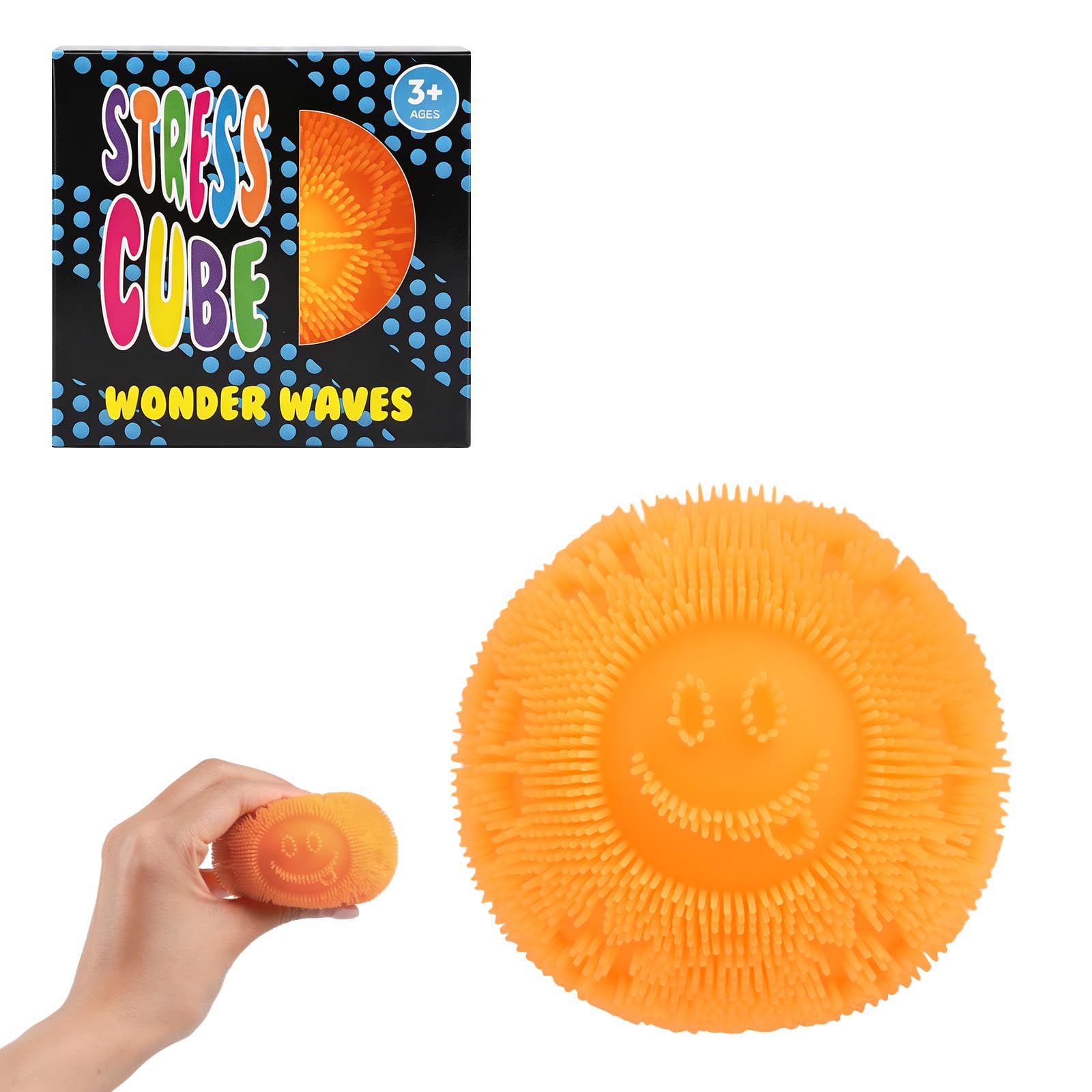 Fuzz Ball Fidget Stress Toy, Soft Sensory Squishy Fuzz Ball, Tongue Out Smile Face Squishies Squeeze Toy for Anxiety Relief, Portable Handheld Fidget Toy for Adults, Party Bag Fillers & Desk Toy