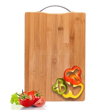 Go Store Large Non-Slip Wooden Bamboo Cutting Board with Antibacterial Surface with Stainless Steel Handle, Chopping Board for Kitchen, Cutting Board for Kitchen (Wood) - image, photos