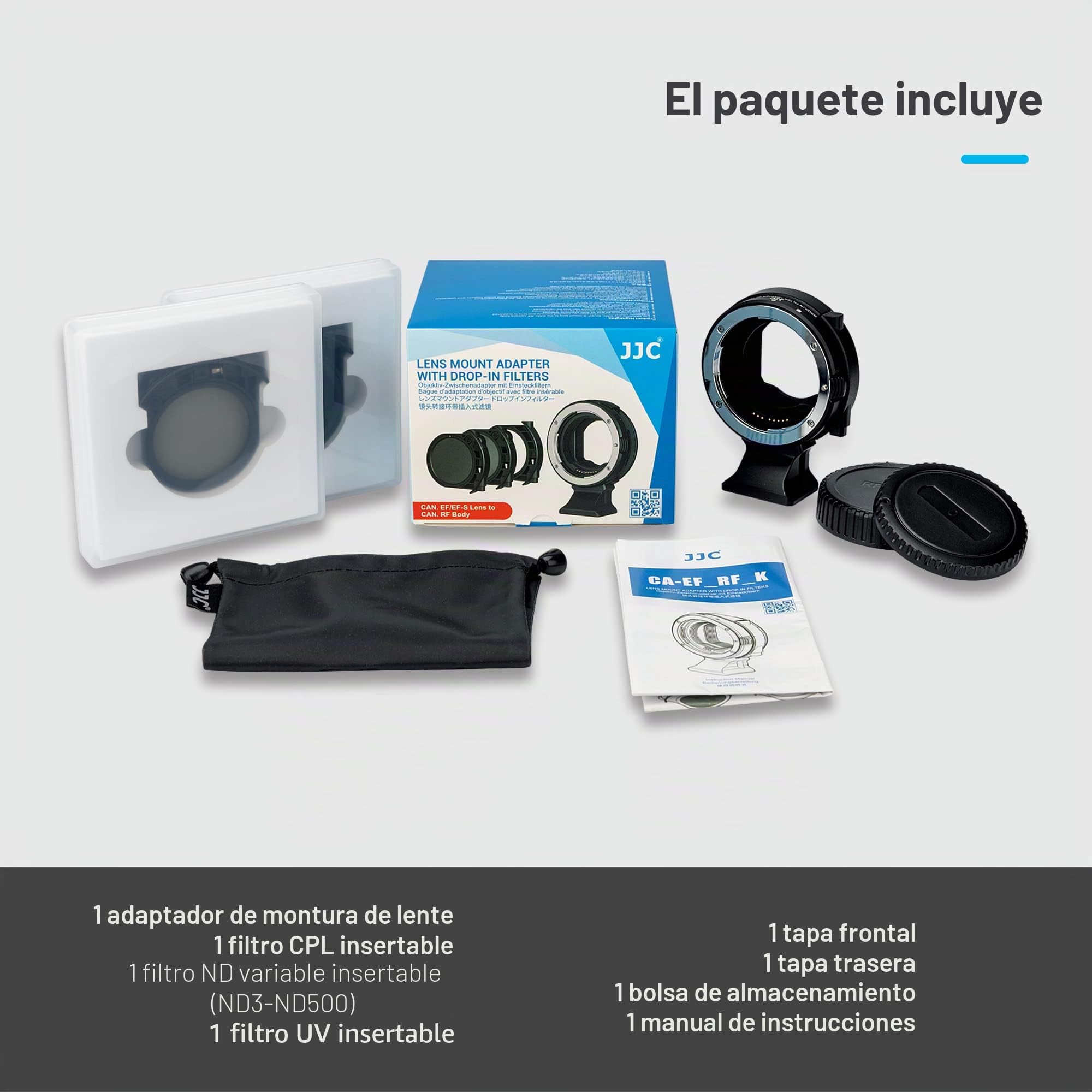 JJC Adaptador de Montaje de Lente de cámara sustituye al Adaptador de Montaje de Filtro Canon Drop-In EF-EOS R - con Filtro de inserción C-PL+NDV para Canon EF/EF-S DSLR Lente