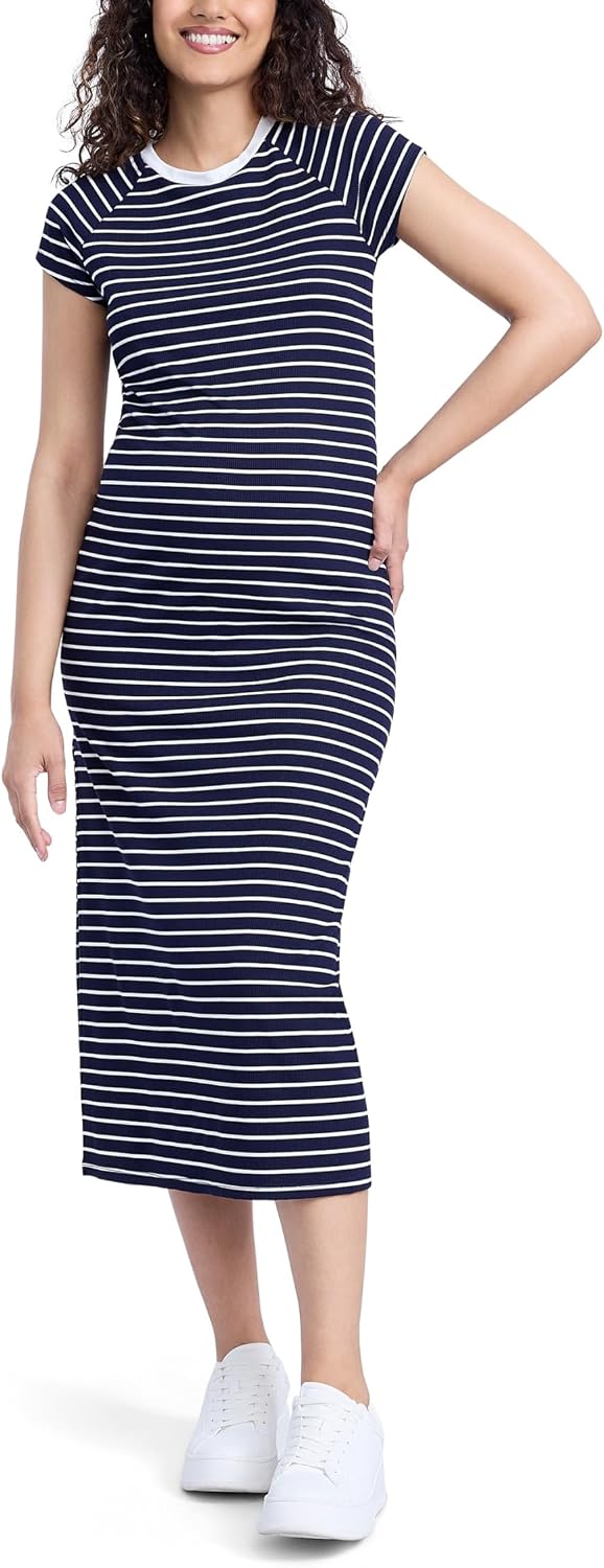 Motherhood Maternity Women's Raglan Sleeve Rib Knit Midi Pregnancy Bodycon Dress