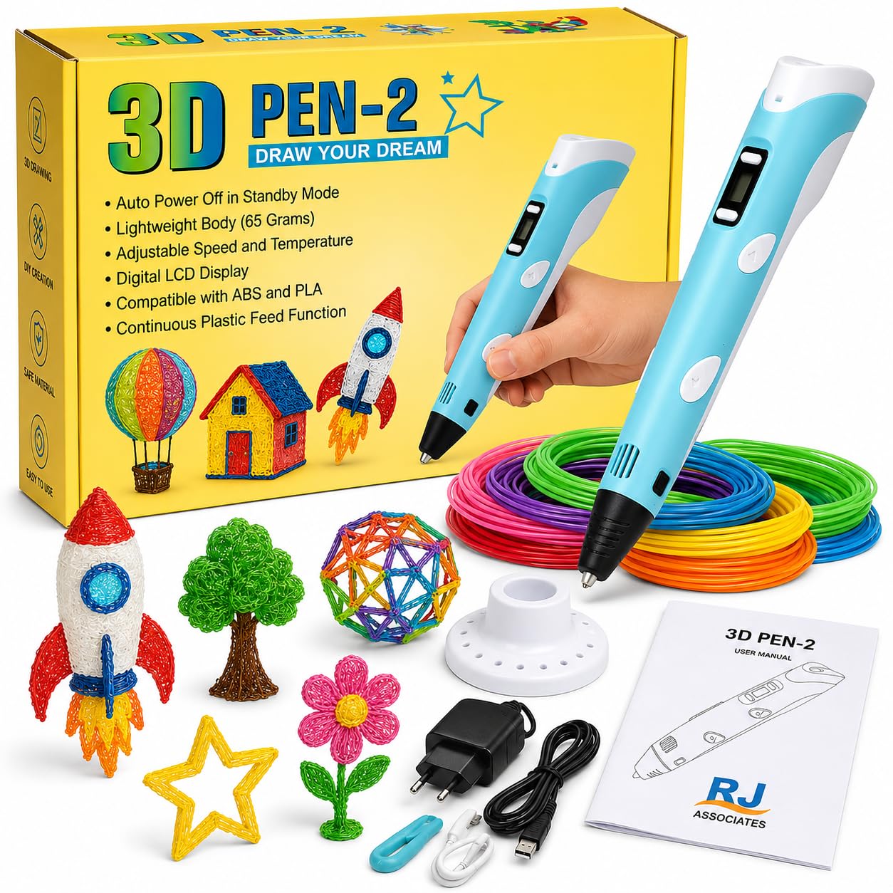 RJ ASSOCIATES 3D Pen for Kids and Adults | 3D Printing Drawing Pen with LCD Screen | DIY Art & Craft Tool | Educational Creative Gift | PLA Filament Compatible-image-45