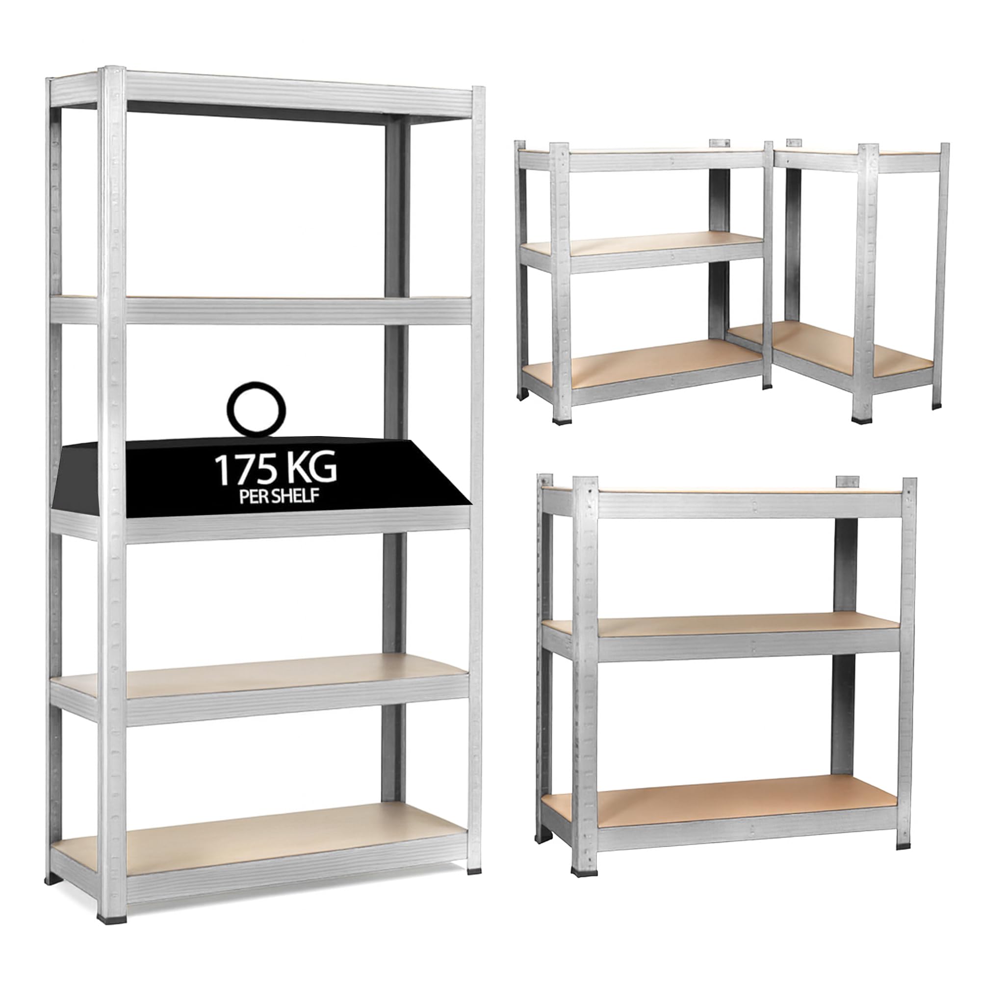 JupiterJX Garage Shelves Storage Shelving Unit, 5 Tier Heavy Duty 875KG Capacity Boltless Industrial Metal Racking Unit For Home/Office/Workshop/Warehouses (180 x 120 x 60cm, Galvanised)