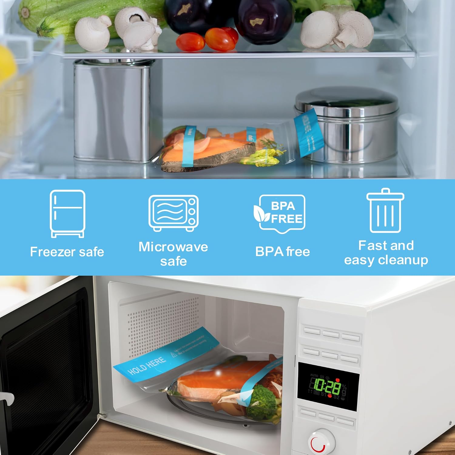 100 Count Microwave Steam Bags 7.3"x7.7" for Cooking and Steaming Regular Type Disposable Food Steamer Bags for Vegetables Potatoes Fish and Poultry