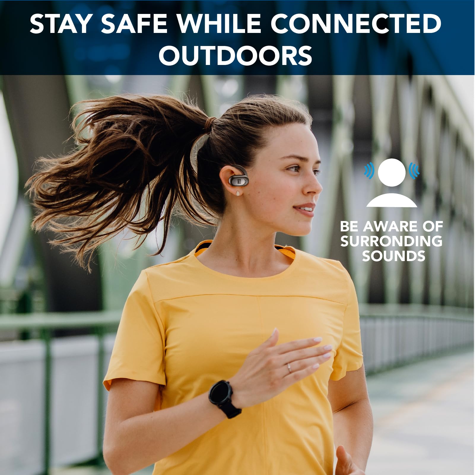 cellularline - Auricular Bluetooth Open-Ear - 54 Horas de autonomía - Certificado IPX5 Resistente al Sudor y a Las Salpicaduras - Diadema Ajustable - Negro
