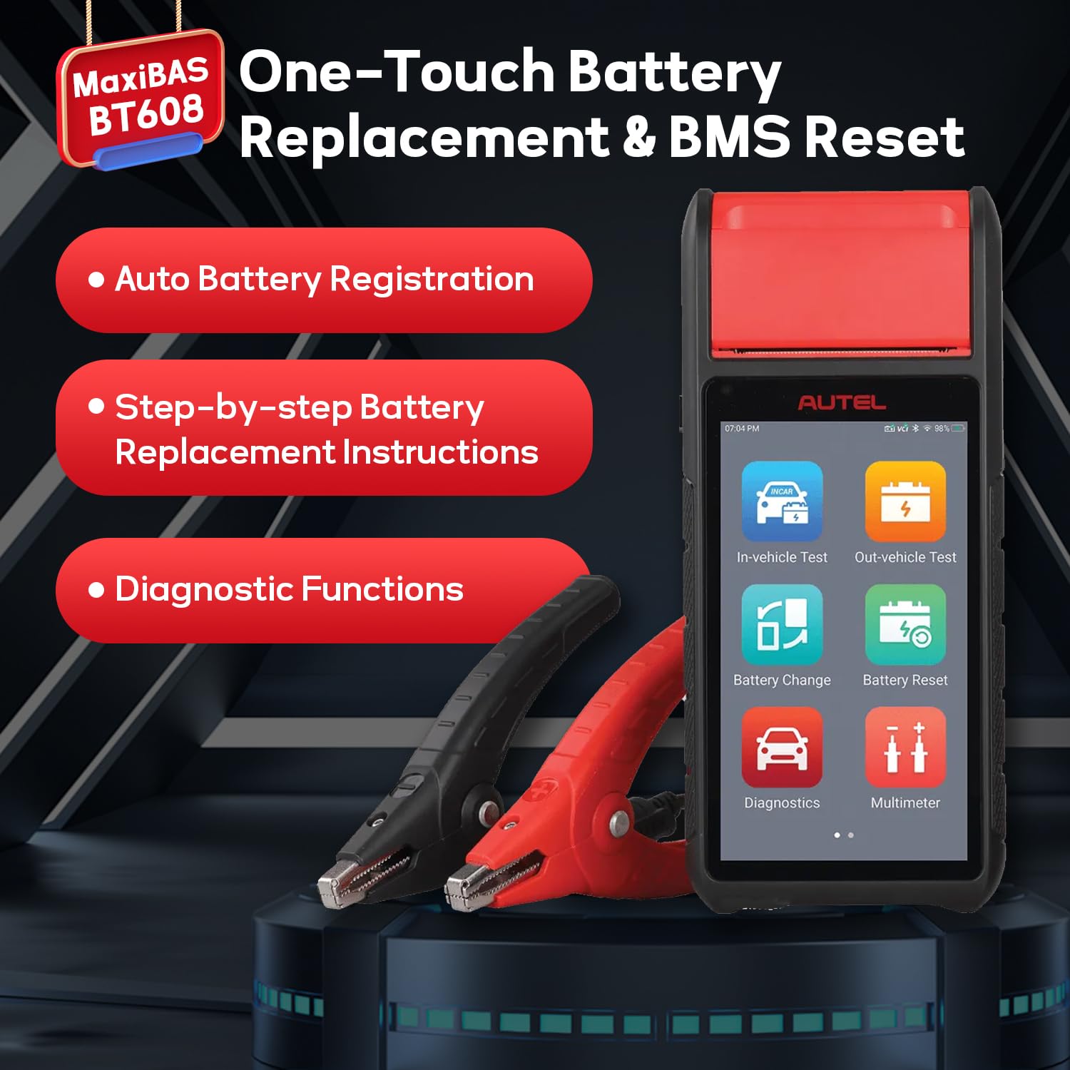 Autel MaxiBAS BT608 versión 2024 12 V probador de sistema eléctrico automotriz probador de conductancia adaptativa, todos los sistemas de diagnóstico de autoexploración, escaneo VIN lectura/código