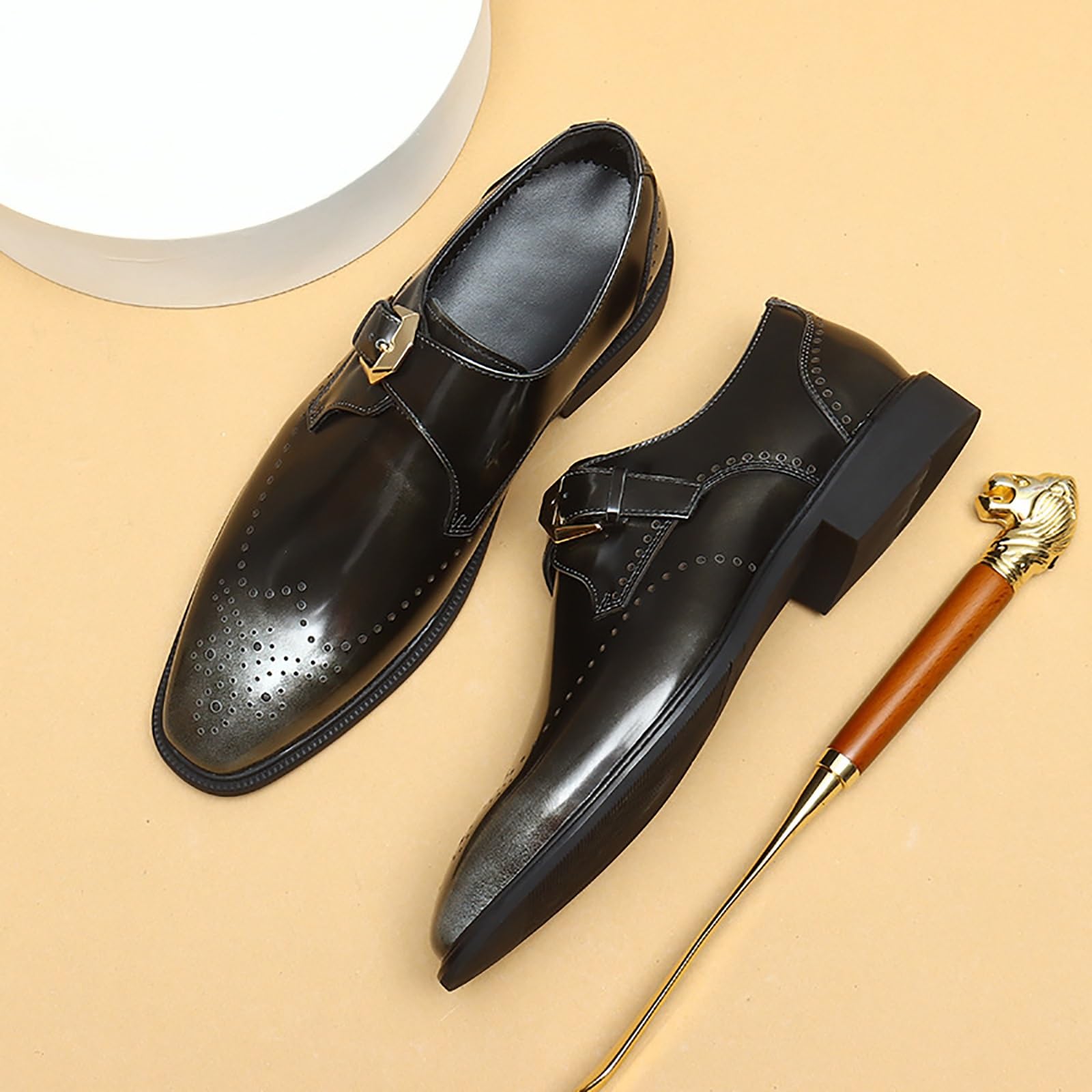 Scarpe da uomo in vera pelle con fibbia in metallo, punta a punta, stile casual Oxfords per matrimoni ed eventi formali