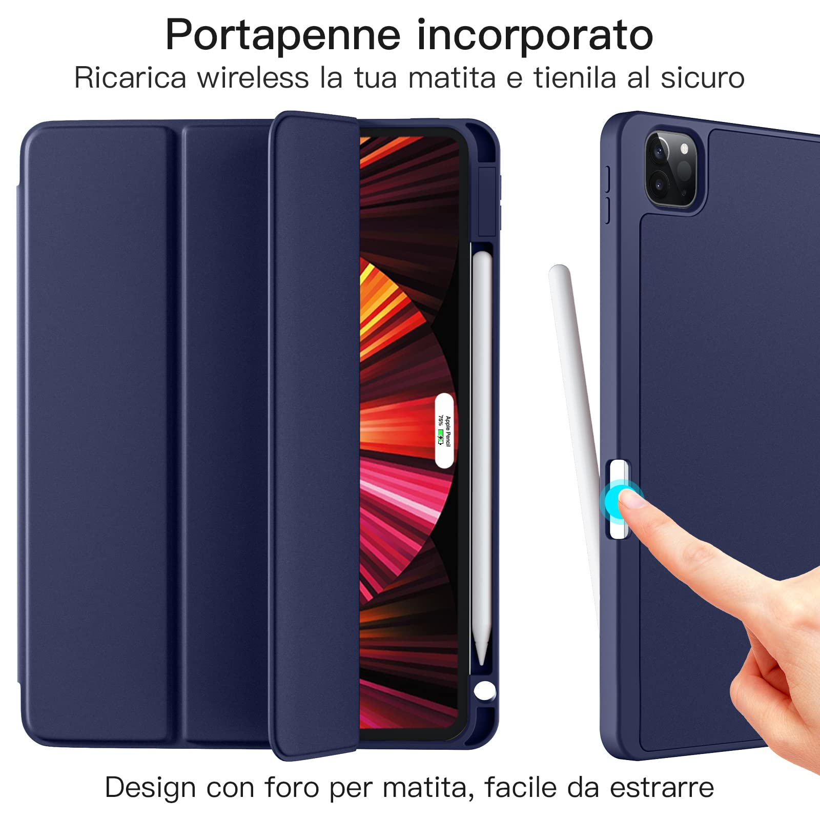 Vobafe Custodia Compatibile con Cover iPad PRO 11 2022/2021/2020/2018, a Tre Ante con portapenne per iPad PRO 11 Pollici, Supporto 2. Gen Pencil, Attivazione/Disattivazione Automatica, Blu