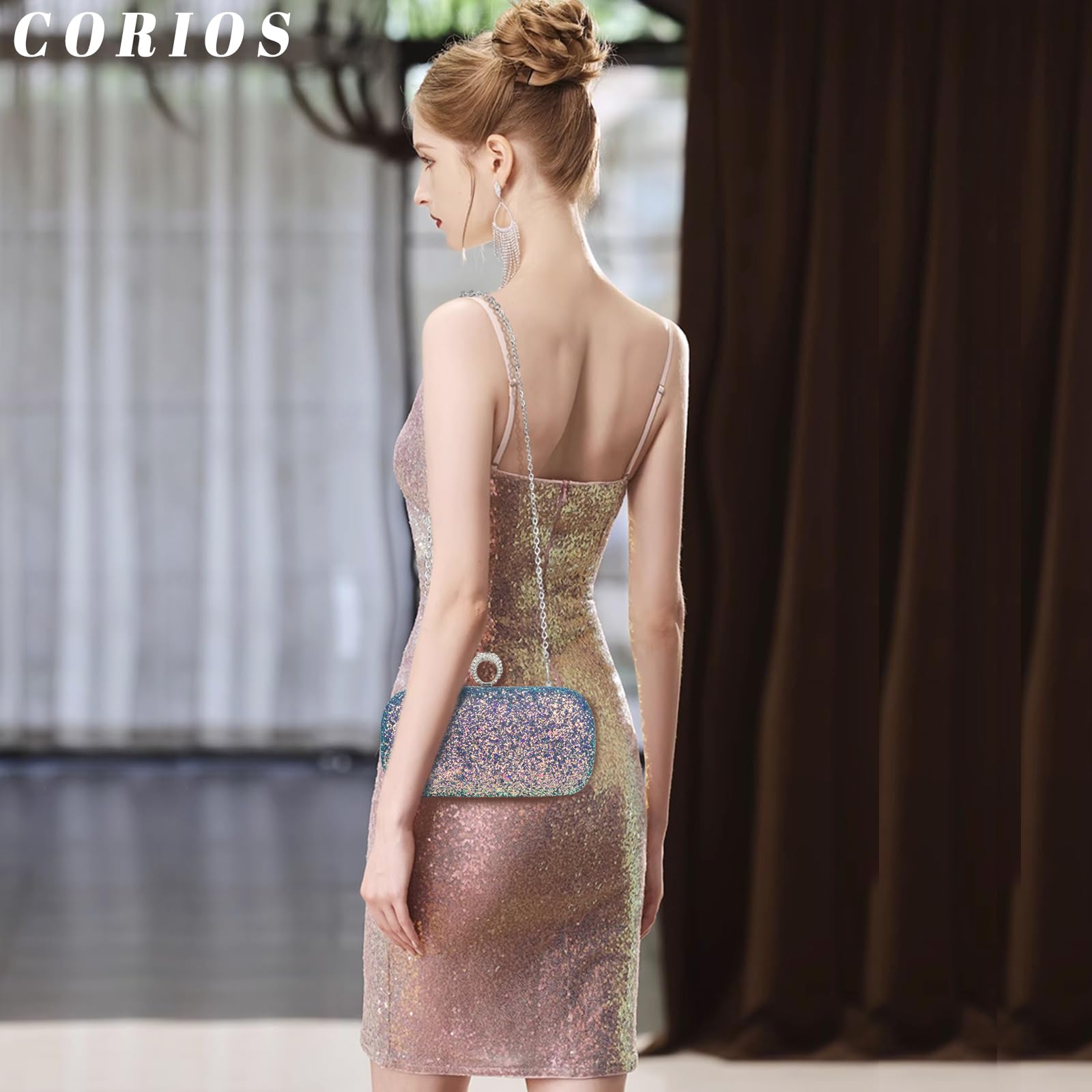 Lentejuelas Clutch para Mujer Bolsa de Noche Bolso de Fiesta Lujoso Bolso de Hombro Bolso de Boda Bolsa de Cadena Pequeña Elegante Bolsos Bandolera para Fiesta de Graduación Banquete Verde