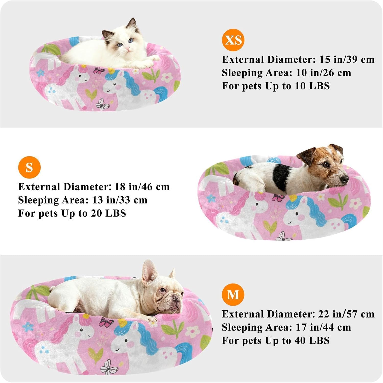 Cute Cartoon White Unicorns Pink Pet Dog Beds Removable & Washable Dog Pillow Bed for Medium Size Pets Supplies S