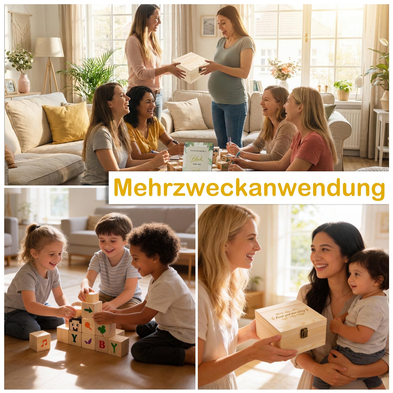 Babyparty Spiele –81 Stück Das Lustigste Kreative Gästebuch zum Bemalen – Baby Shower Aktivität mit Holzblöcken, Stiften & Schablonen – Geschenk-Idee für Junge, Mädchen