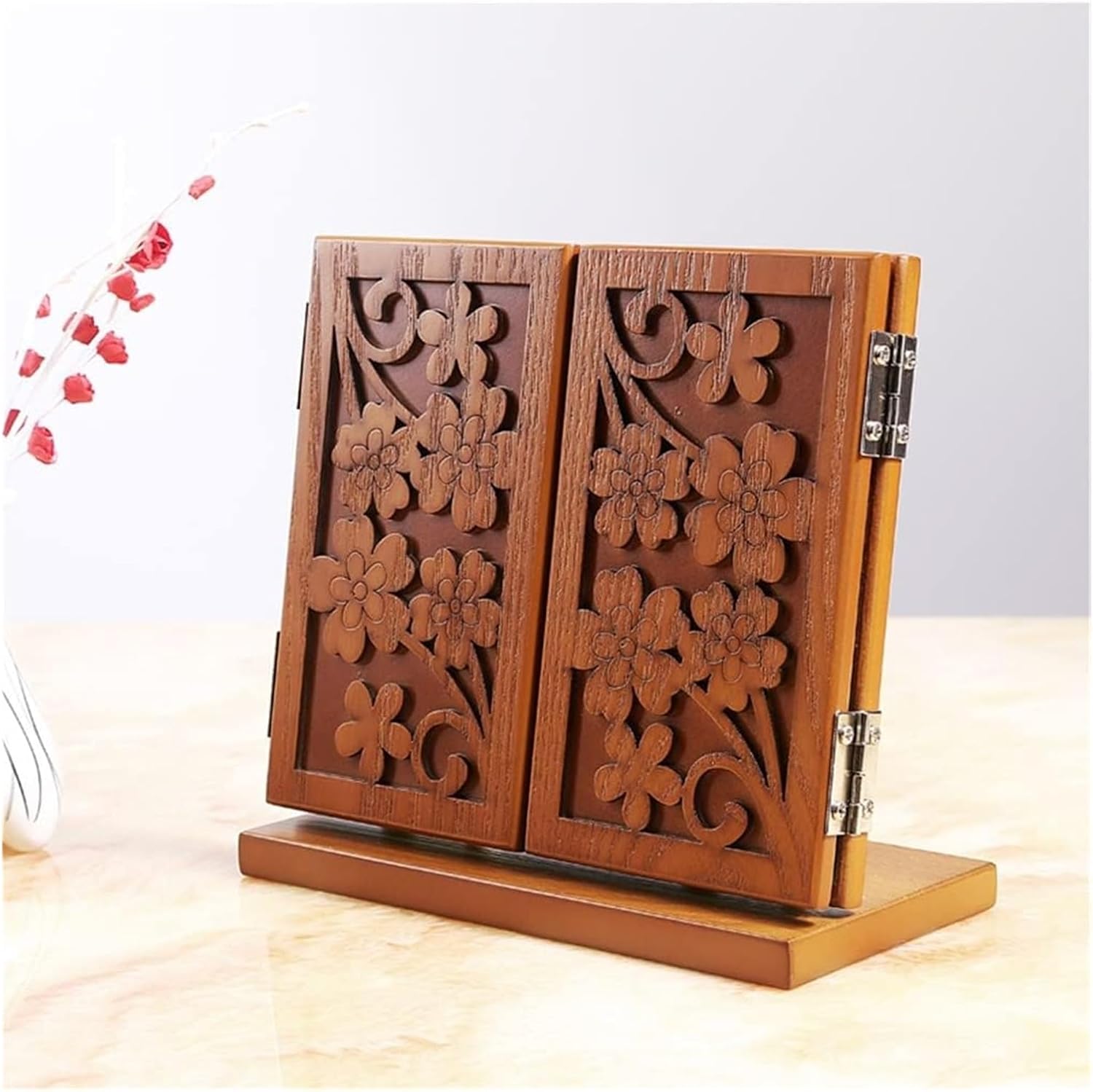Desktop Makeup Small Mirror Carved Foldable Three-Sided Dressing En