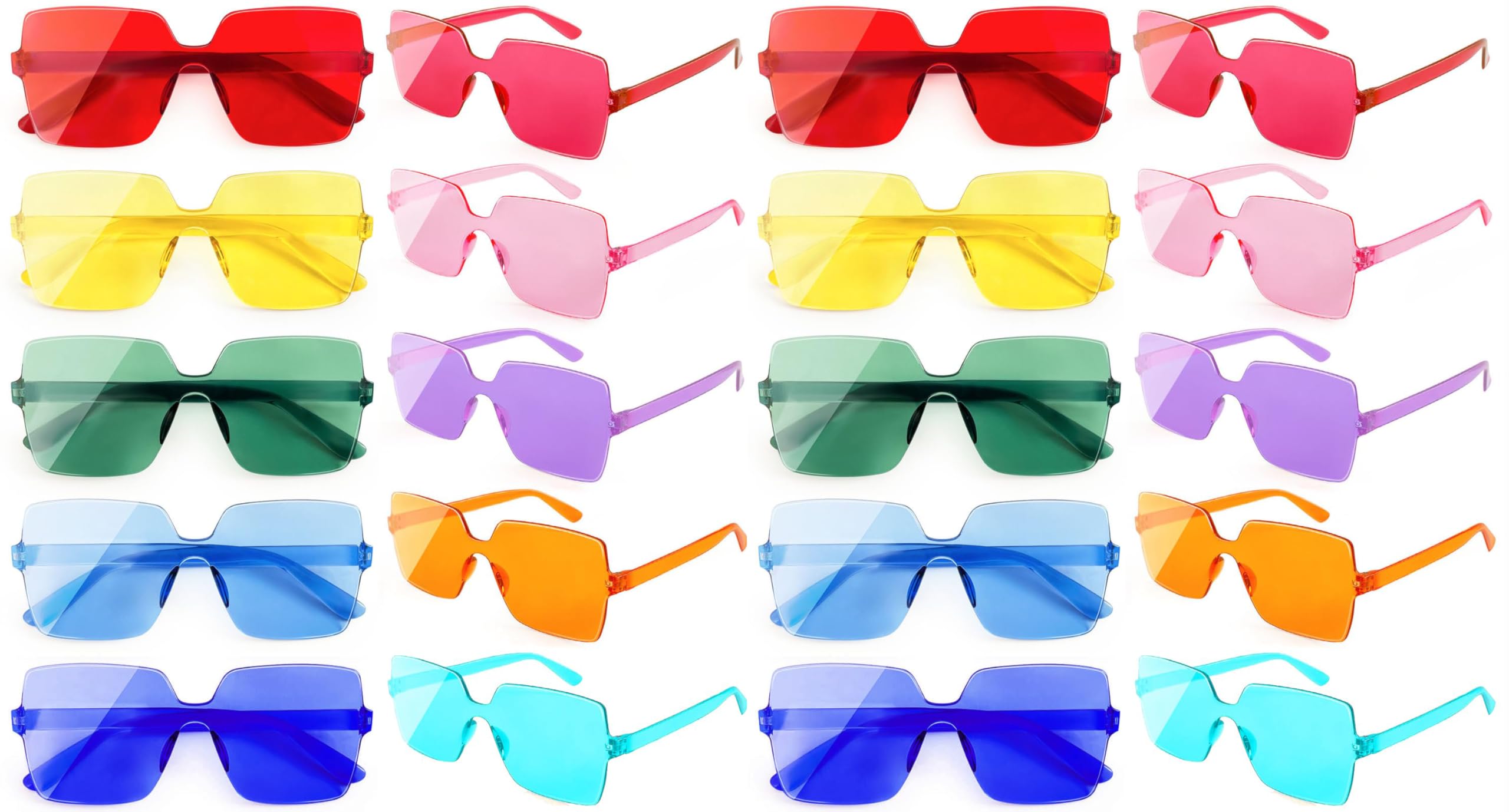 store 2508 Pack of 10 Transparent Candy Colour Sunglasses Rimless Square Party Glasses for Women Men Lightweight Fashion Eyewear for Beach Pool Birthday-picture-14