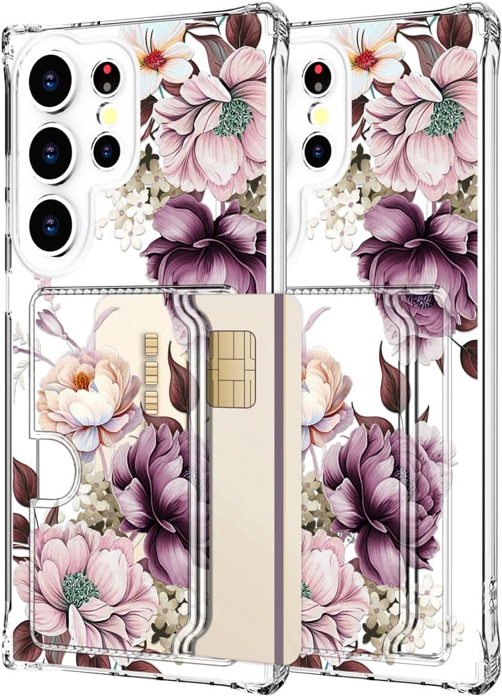 Hungo Compatible for Samsung Galaxy S25 Ultra Case Wallet with Card Holder,Ultra Thin Slim Cute Girly Skin Cases Protector with Airbag Bumper for Women Girls (Clear Pink Rose)